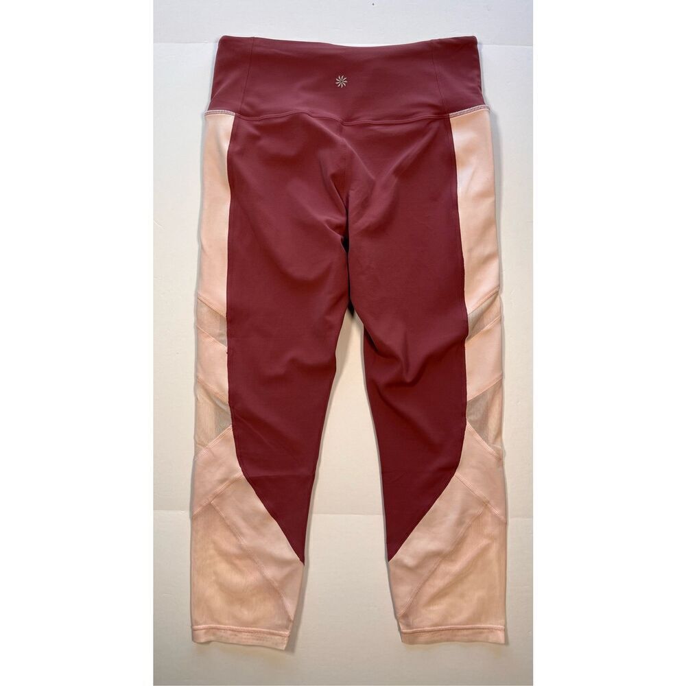 Athleta Exhale Capri 7/8 Legging Crushed Berry Size Medium EUC SheerMesh Detail - Picture 4 of 10